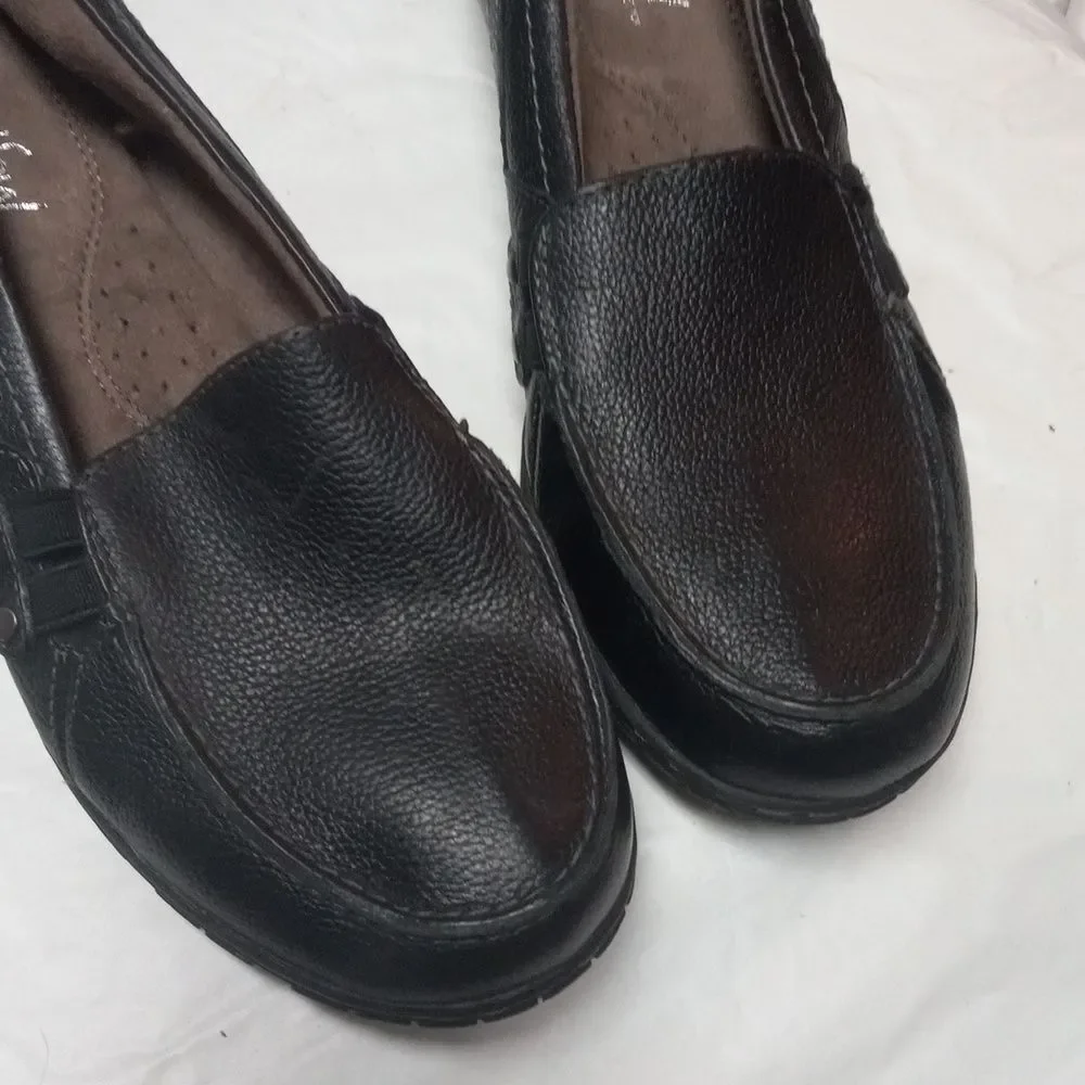 Natural Soul Womens Black Leather Slip On Loafers Size 7.5